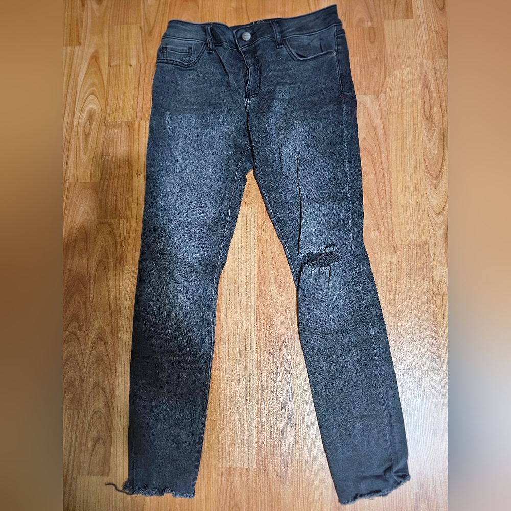 Women's Dark Grey Distressed Jeans